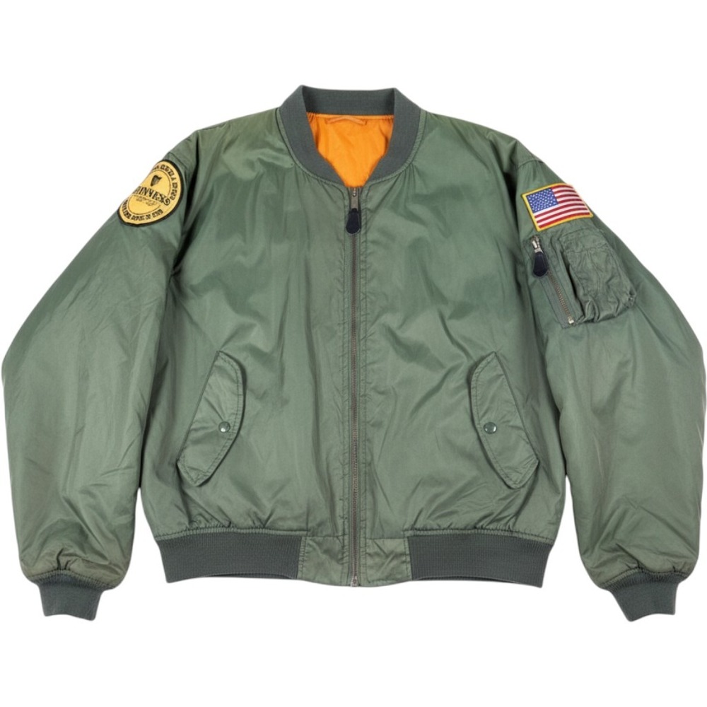 Hal Industries MA-1 Bomber Reversible Jacket XL Green Guinness US Flag Patches